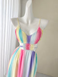 Rainbow Array Pastels Flowy Maxi Dress