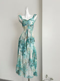 Ruffled Layers Turquoise & White Maxi Dress