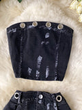 Edgy Denim Bustier and Ruffled Skirt Set