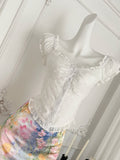 White Puff Sleeve Crop Top & Floral Mini Skirt Set