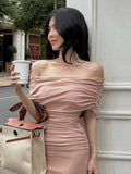 Pink Off Shoulder Bodycon Midi Bandage Dress