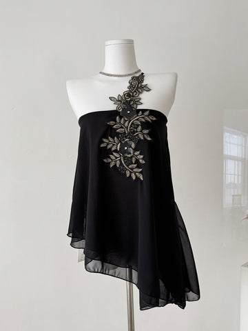 Glamorous Black Strapless Embroidered Top