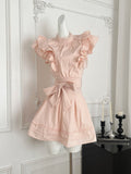 Pink Ruffle Sleeve Dress with Bow Belt