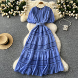 Lace Belt Red A Line Maxi Dress