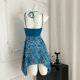 Floral Print Turquoise Halter Dress