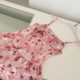 Ruffled Layers Asymmetrical Pink Floral Strappy Dress