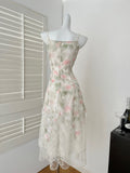Lace Hem Floral Print Strappy Dress