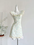 Lace Dainty Light Green Floral Mini Dress