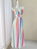 Rainbow Array Pastels Flowy Maxi Dress