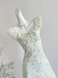 Lace Dainty Light Green Floral Mini Dress