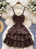 Lace-Up Corset Brown Ruffle Mini Dress