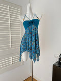 Floral Print Turquoise Halter Dress