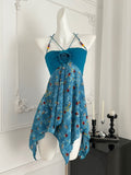 Floral Print Turquoise Halter Dress