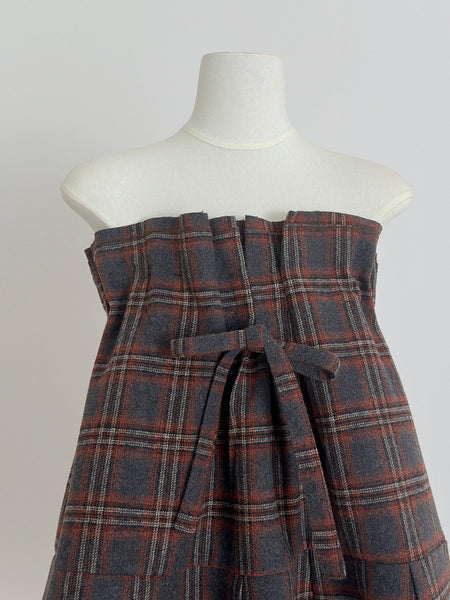 Retro Plaid Strapless Mini Dress with Self-Tie Bow – Ncocon