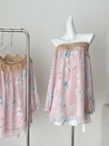 Pretty Pink Off Shoulder Butterfly Print Blouse