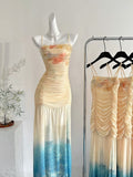 Stunning Ombre Ruched Spaghetti Strap Maxi Dress