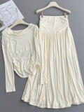 Sleeve Top Lace Flowy Maxi Skirt Set