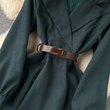 Structured Collar Belt Dark Green Dress