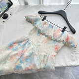 Pastel Floral Print Ruffled Trim Strapless Maxi Dress