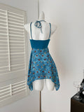 Floral Print Turquoise Halter Dress