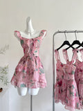 Ruffled Layers Pink Floral Print Summer Dress