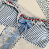 Blue & White Puff Sleeve Mini Dress