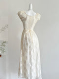 Puff Sleeves Delicate Floral Embroidery Maxi Dress