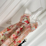 Beautiful Flower Pattern Elegant Off-Shoulder Dress