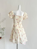 Puff Sleeves Off Shoulder Floral Print Mini Dress