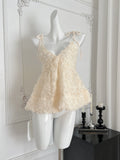 Ruffled Camisole Tie Straps Cream Colored Top