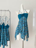 Floral Print Turquoise Halter Dress
