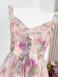 Romantic Pink Floral Print Ruffled Dress