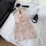 Exquisite Floral Embroidery Halter Mini Dress