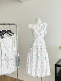 Sea Themed Prints Off Shoulder White Dress