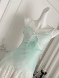White Lace Trimmed Skirt Mint Green Sheer Dress
