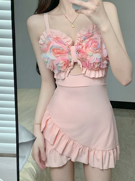 Plain Ruffle Skirtini Swim Dress