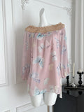 Pretty Pink Off Shoulder Butterfly Print Blouse