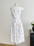 Sea Themed Prints Off Shoulder White Dress