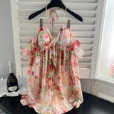 Beautiful Flower Pattern Elegant Off-Shoulder Dress