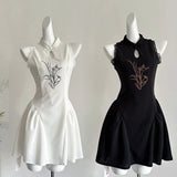 Delicate Floral Embroidery White Mini Dress