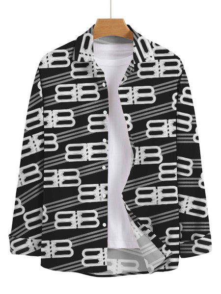 Men Black Print Curved Hem Shirt Tee