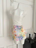 White Puff Sleeve Crop Top & Floral Mini Skirt Set