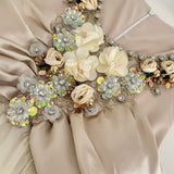 Floral and Gem Embellishments Strapless Long Dress