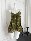 Green Floral Print Spaghetti Strap Top