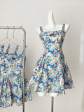 Vibrant Floral Print Strappy Mini Dress