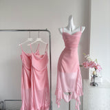 Chiffon Asymmetrical Skirt Pink Maxi Dress