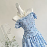 Puff Sleeves Off Shoulder Blue Mini Dress