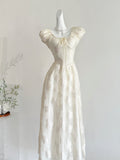 Puff Sleeves Delicate Floral Embroidery Maxi Dress