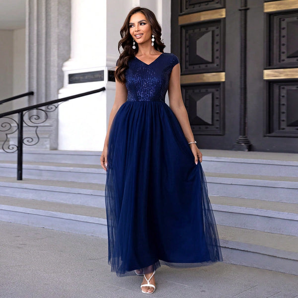 Simply Elegant mesh overlay party dress main image 1