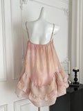 Romantic Ombre Pink Ruffled Spaghetti Strap Dress